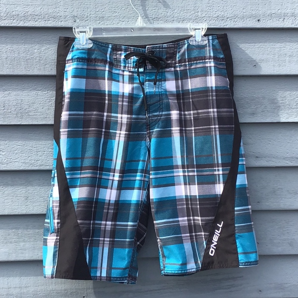 O’Neill Blue/Black Plaid Board Shorts Size 30